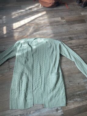 Hippie Rose Cable Knit Open-Front Cardigan - Pale Sage Green